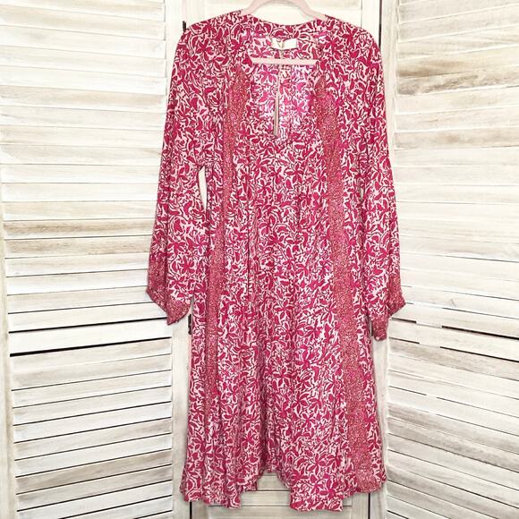 Natalie Martin 100% Silk Short Fiore Swing Dress Gloriosa Hot Pink Floral XL NWT - Picture 2 of 8